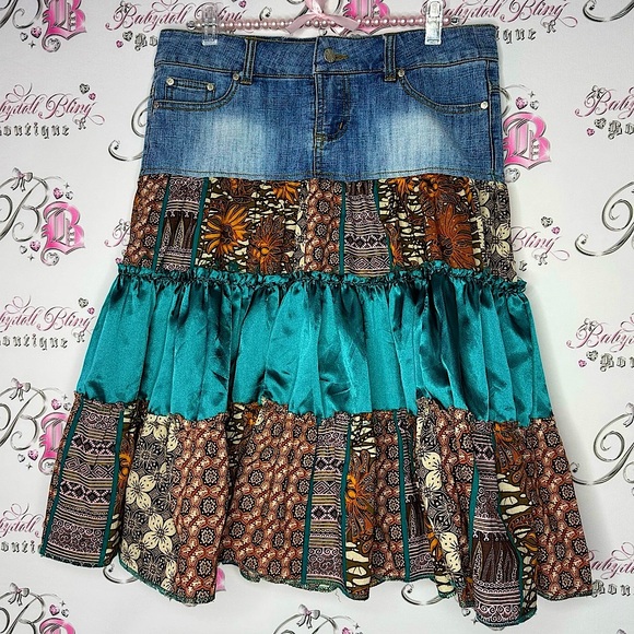 Younique skirt ruffle tiered half denim jean half tiered cloth fabric stunning - Picture 1 of 10